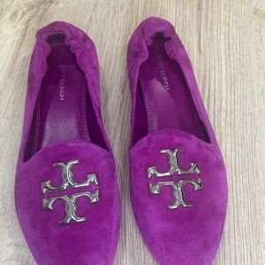 Tory Burch Purple Flats with Metallic Logo